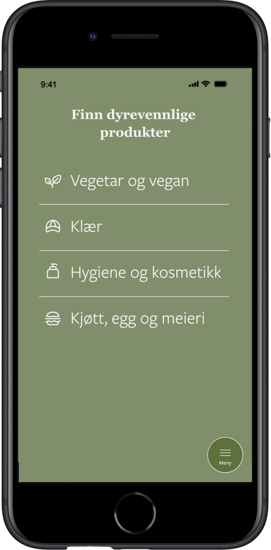 Bilde som viser forsiden i appen Dyrevennlig